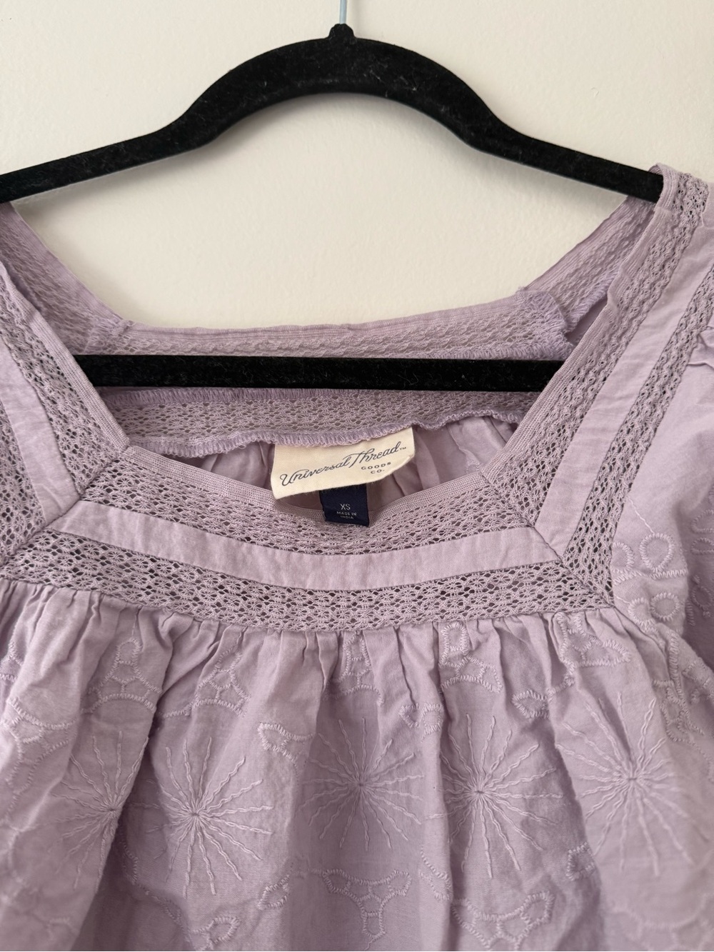 Pastel Purple Bishop Sleeve Blouse Cottagecore Prairie Square Neck Eyelet XS - Picture 5 of 13